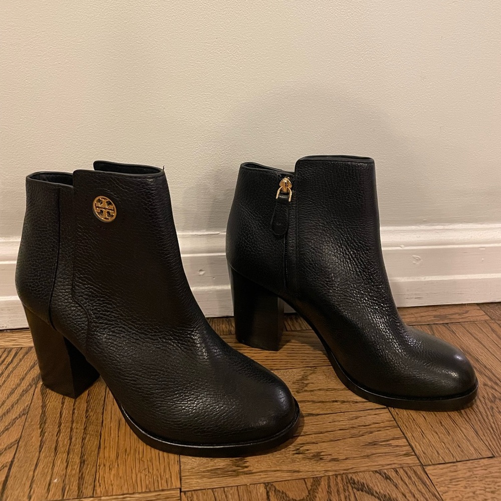 Tory Burch Black Ankle Booties with Gold Zipper